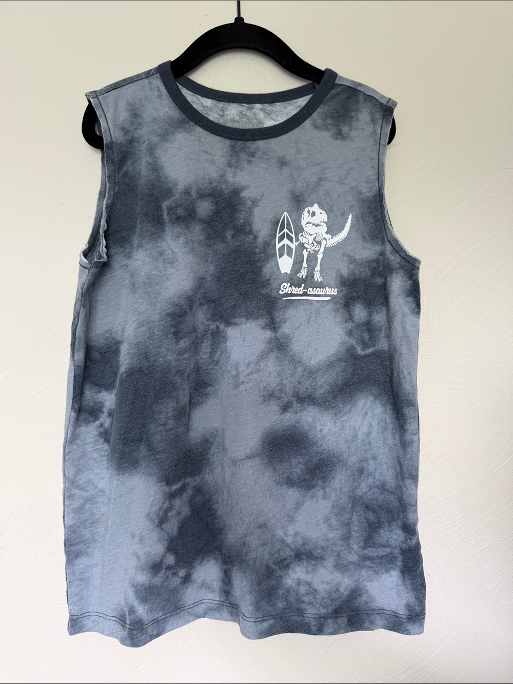 OshKosh Kids Gray Blue Tie-Dye Tank with Surf Dinosaur Graphic